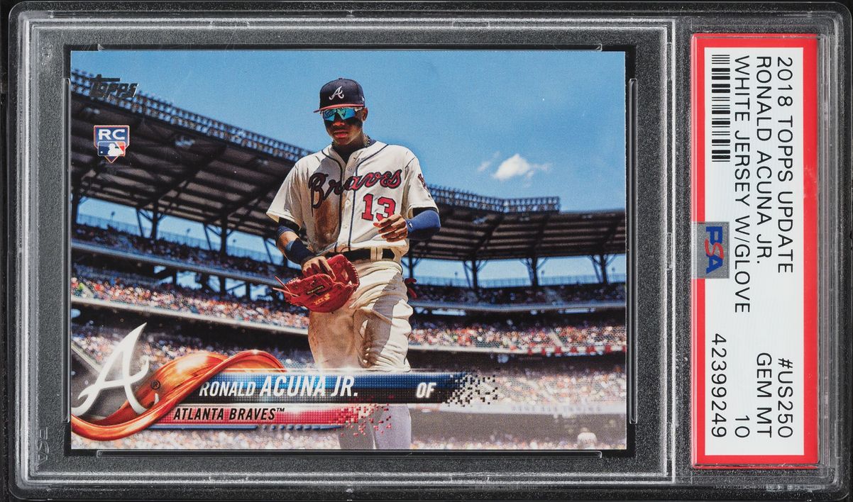 2018 Topps Update White Jersey w/Glove Ronald Acuna Jr. SSP ROOKIE #US250 PSA 10