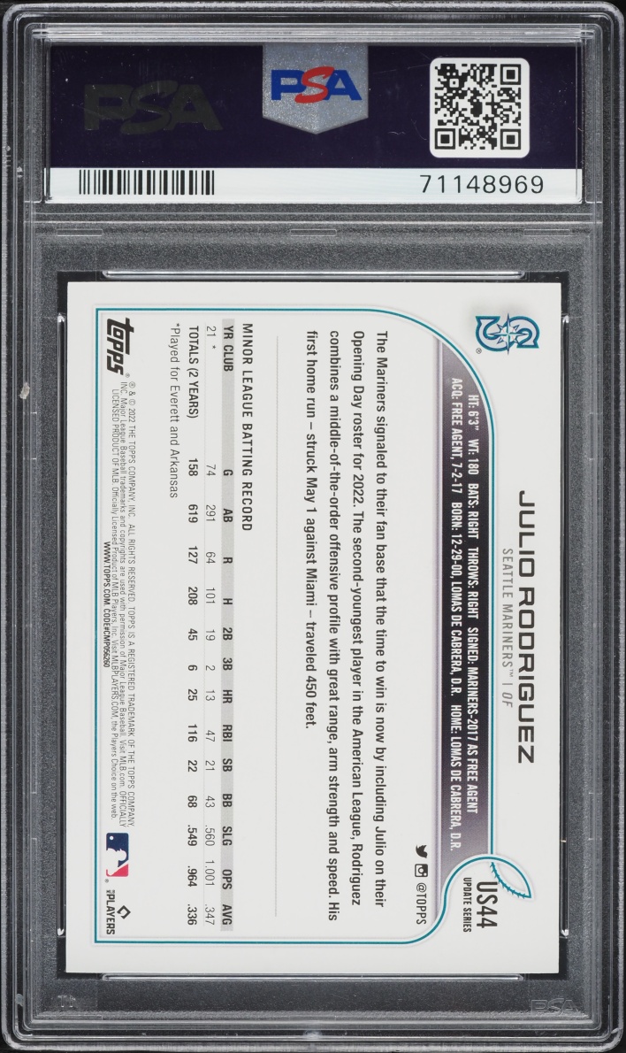 2022 Topps Update Julio Rodriguez w/ Ichiro SSP ROOKIE #US44 PSA 10 GEM MINT