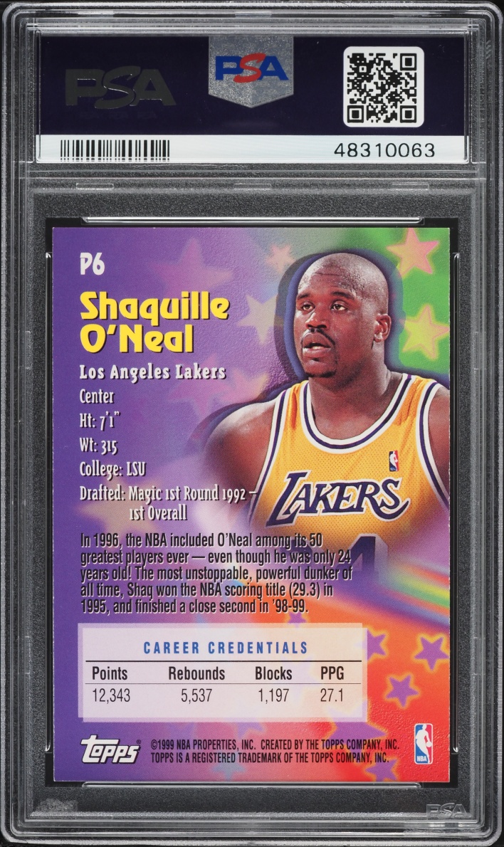 1999 Topps Patriarchs Shaquille O'Neal #P6 PSA 4 VGEX