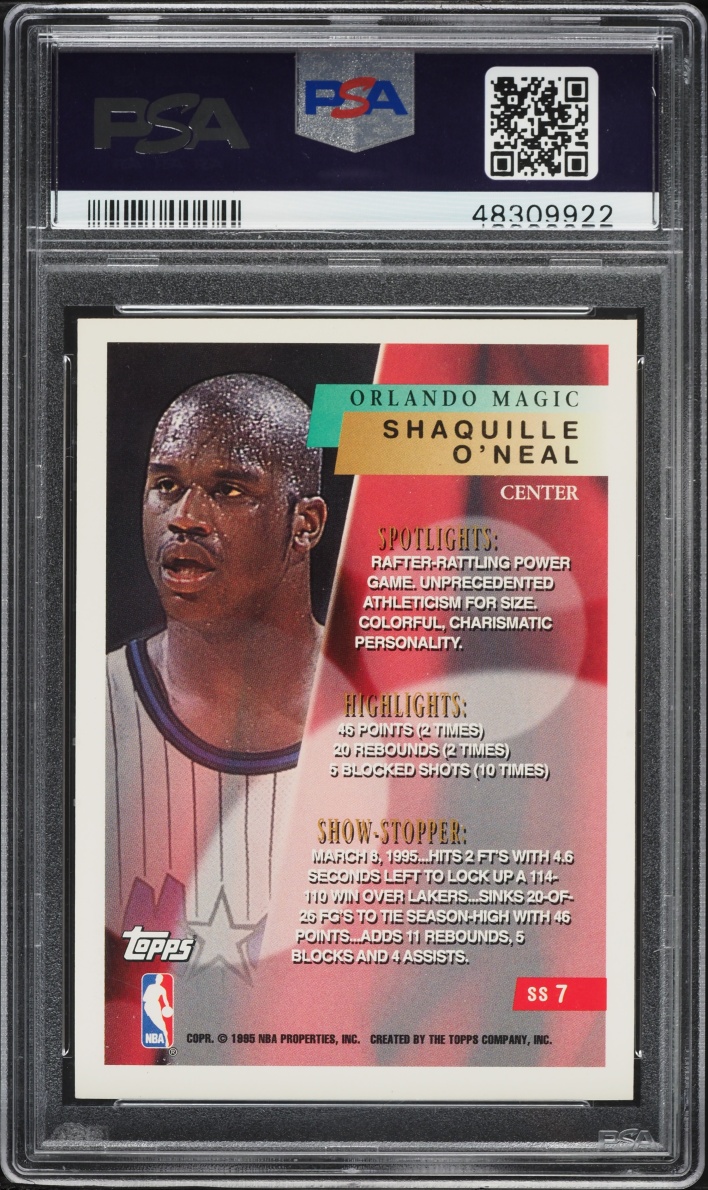 1995 Topps Show Stoppers Shaquille O'Neal #SS7 PSA 8 NM-MT