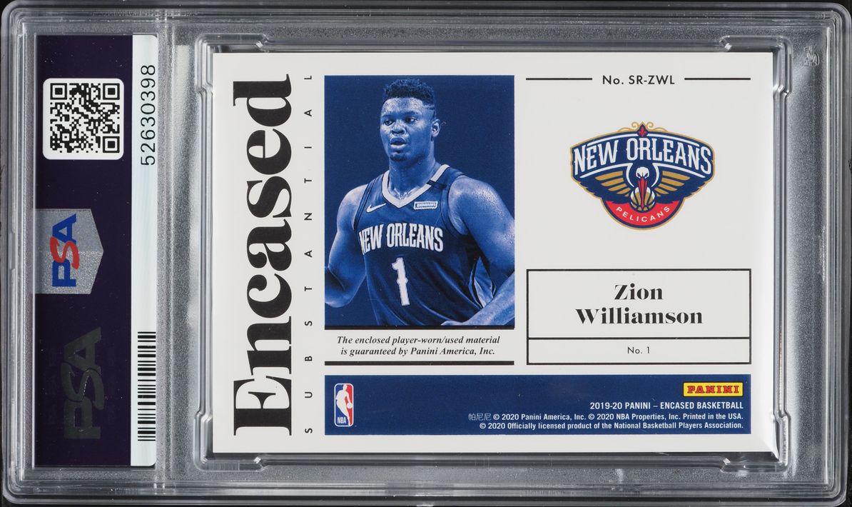 2019 Panini Encased Substantial Swatches Zion Williamson ROOKIE PATCH /199 #SRZWL PSA 9 MINT
