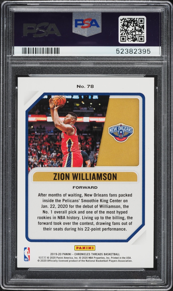 2019 Panini Chronicles Threads Zion Williamson ROOKIE #78 PSA 9 MINT