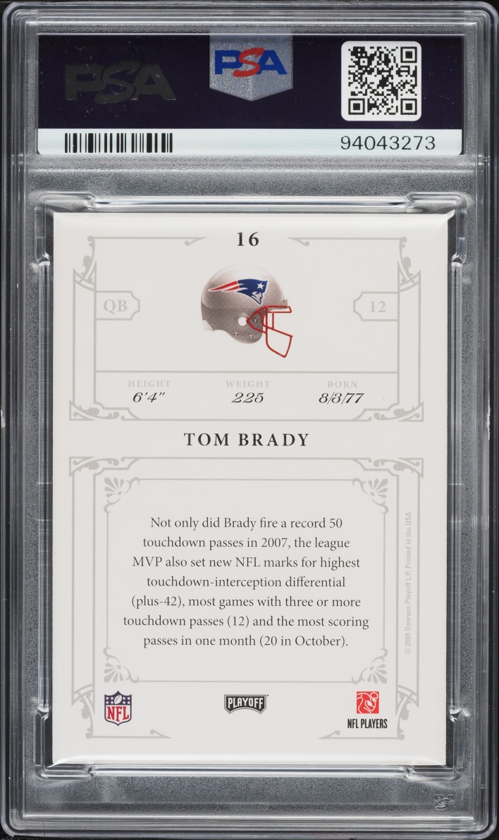 2008 Playoff National Treasure TB12 Collection Tom Brady AUTO DNA 10 #16 PSA 8 NM-MT