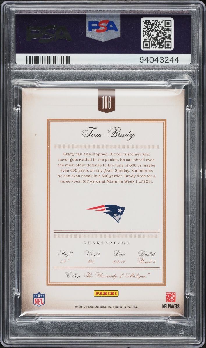 2011 Panini Prime Sample TB12 Collection Tom Brady AUTO DNA 10 #166 PSA AUTH