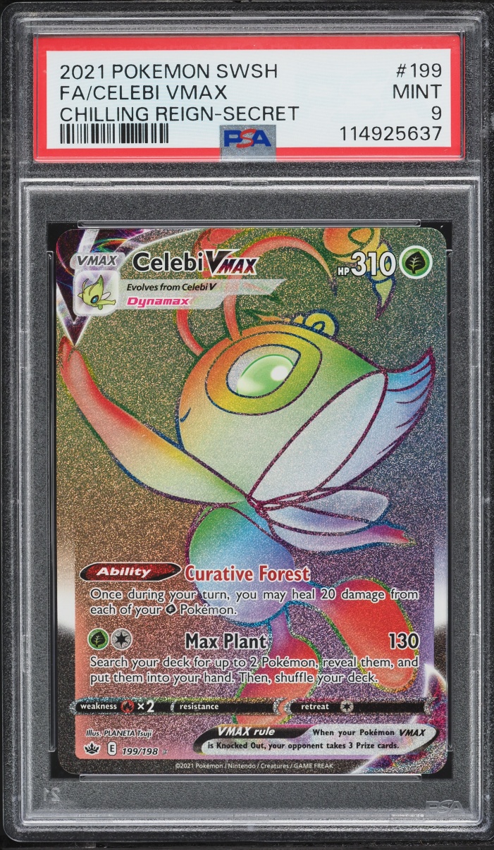 2021 Pokemon SWSH Chilling Reign Rainbow Rare Celebi VMAX #199 PSA 9 MINT