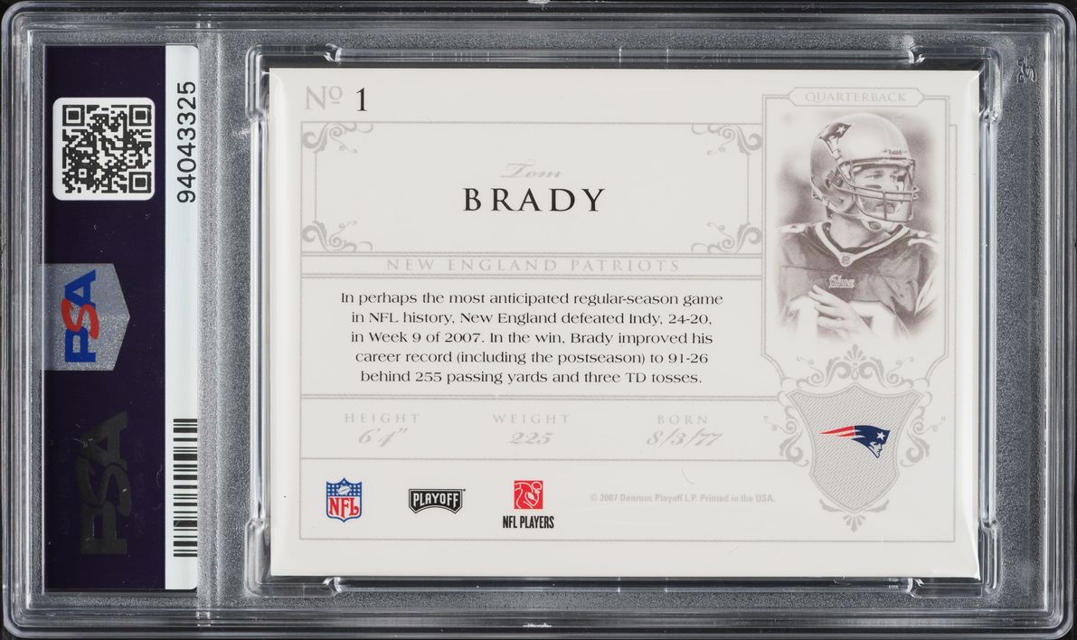 2007 Playoff National Treasures Proof TB12 Collection Tom Brady AUTO DNA 10 #1 PSA AUTH