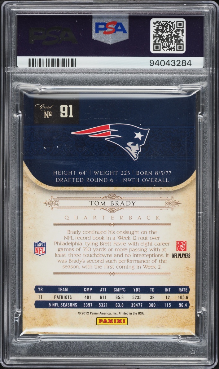 2011 Playoff National Treasures Sample TB12 Collection Tom Brady AUTO DNA 10 #91 PSA AUTH