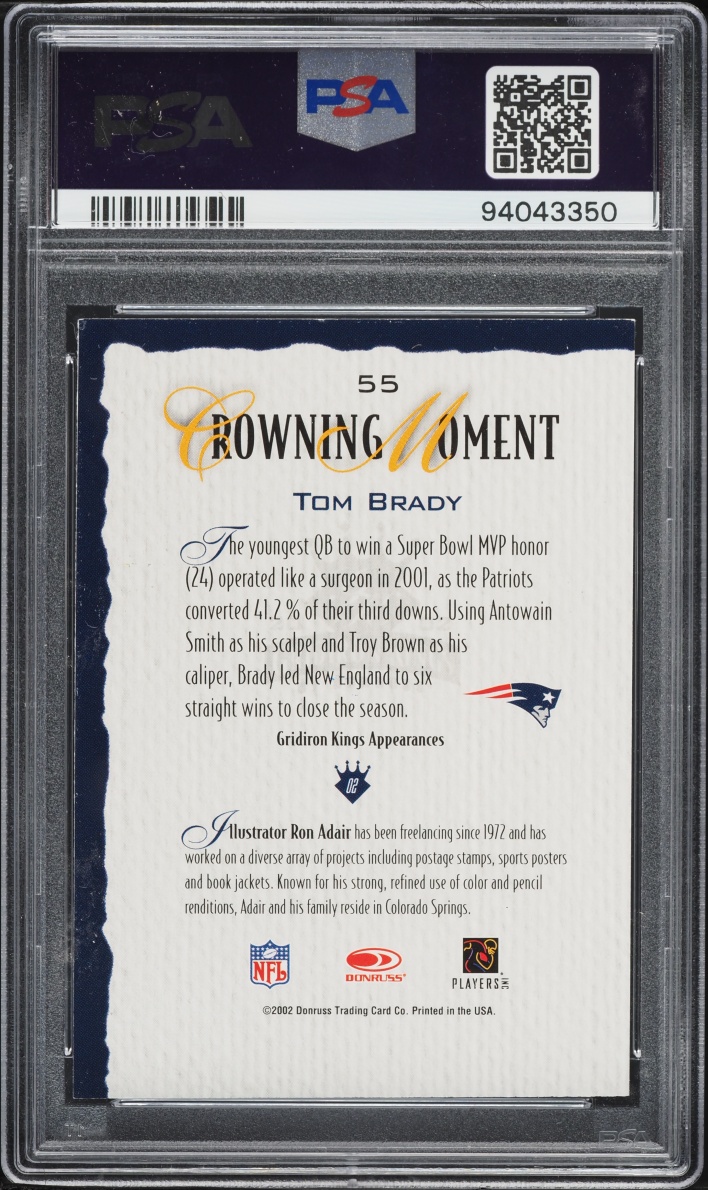 2002 Donruss Gridiron Kings TB12 Collection Tom Brady AUTO DNA 10 #55 PSA AUTH