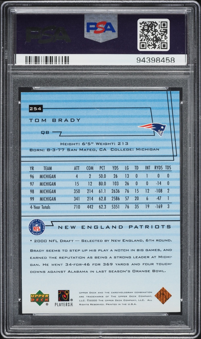 2000 Upper Deck TB12 Collection Tom Brady AUTO DNA 10 #254 PSA AUTH