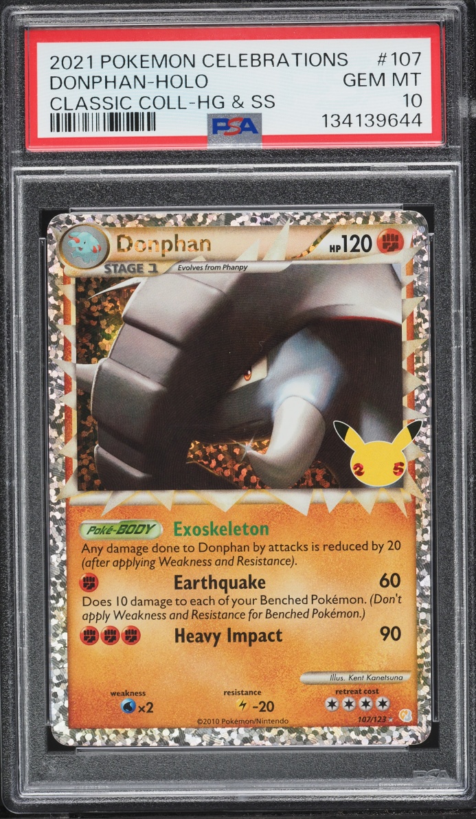 2021 Pokemon Sword & Shield Celebrations Classic Collection Holo Donphan #107 PSA 10 GEM MINT