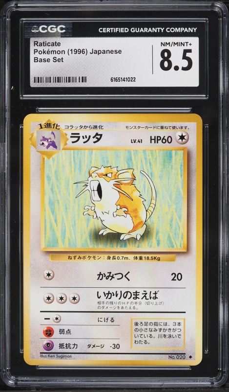 1996 Pokemon Japanese Base Set Raticate #20 CGC 8.5 NM-MT+