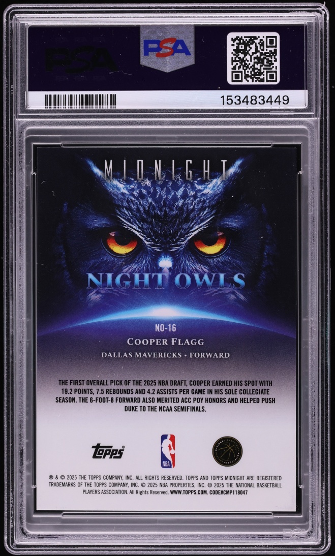 2025 Topps Midnight Night Owls Moon Beam Cooper Flagg ROOKIE #NO-16 PSA 10 GEM MINT