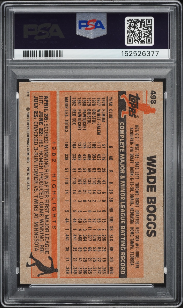 1983 Topps Wade Boggs ROOKIE #498 PSA 7 NRMT