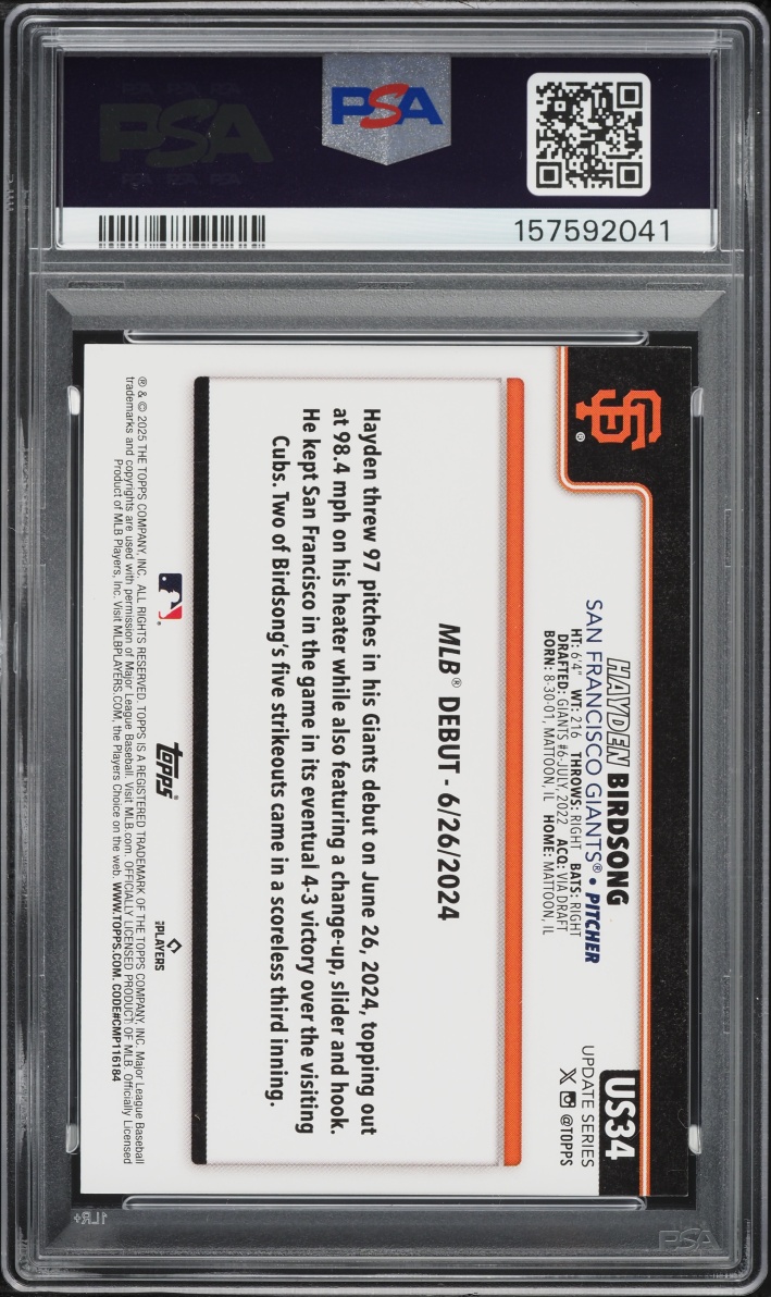 2025 Topps Update Hayden Birdsong ROOKIE #34 PSA 9 MINT
