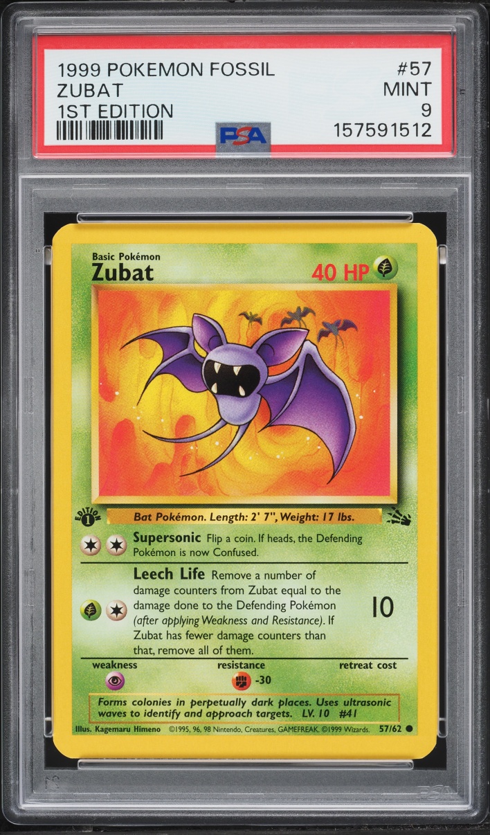1999 Pokemon Fossil 1st Edition Zubat #57 PSA 9 MINT