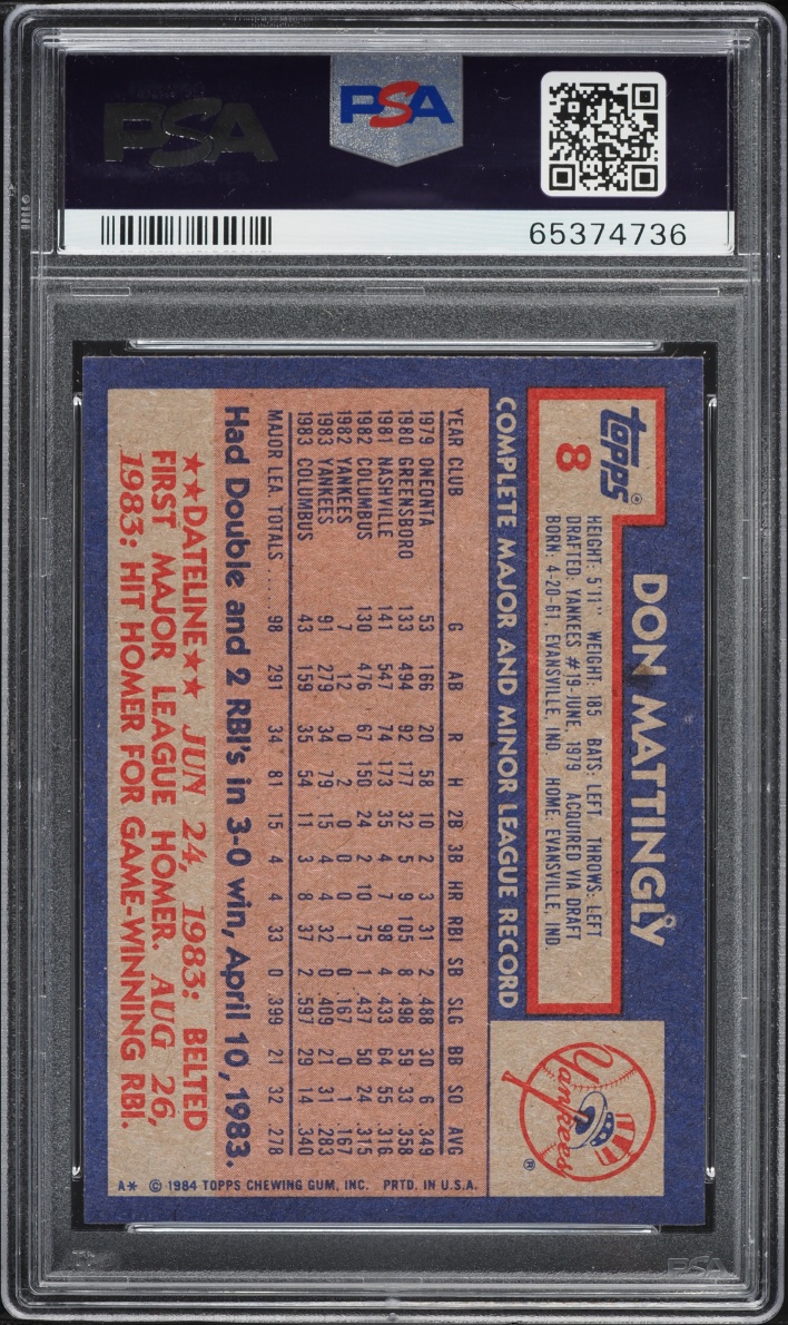 1984 Topps Don Mattingly ROOKIE #8 PSA 8 NM-MT