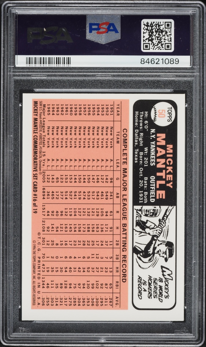 1996 Finest '66 Topps Reprint w/ Coating Mickey Mantle #16 PSA 9 MINT