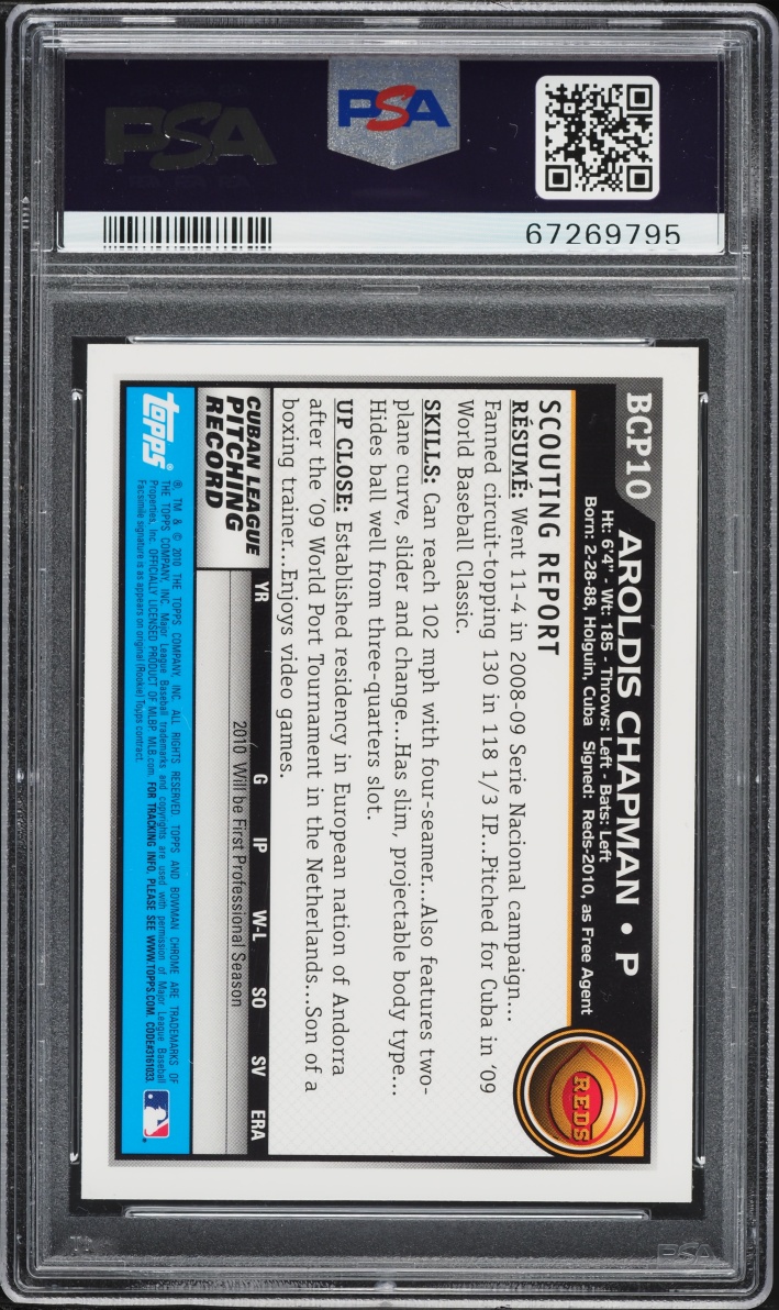 2010 Bowman Chrome Aroldis Chapman PROSPECT #BCP10 PSA 9 MINT
