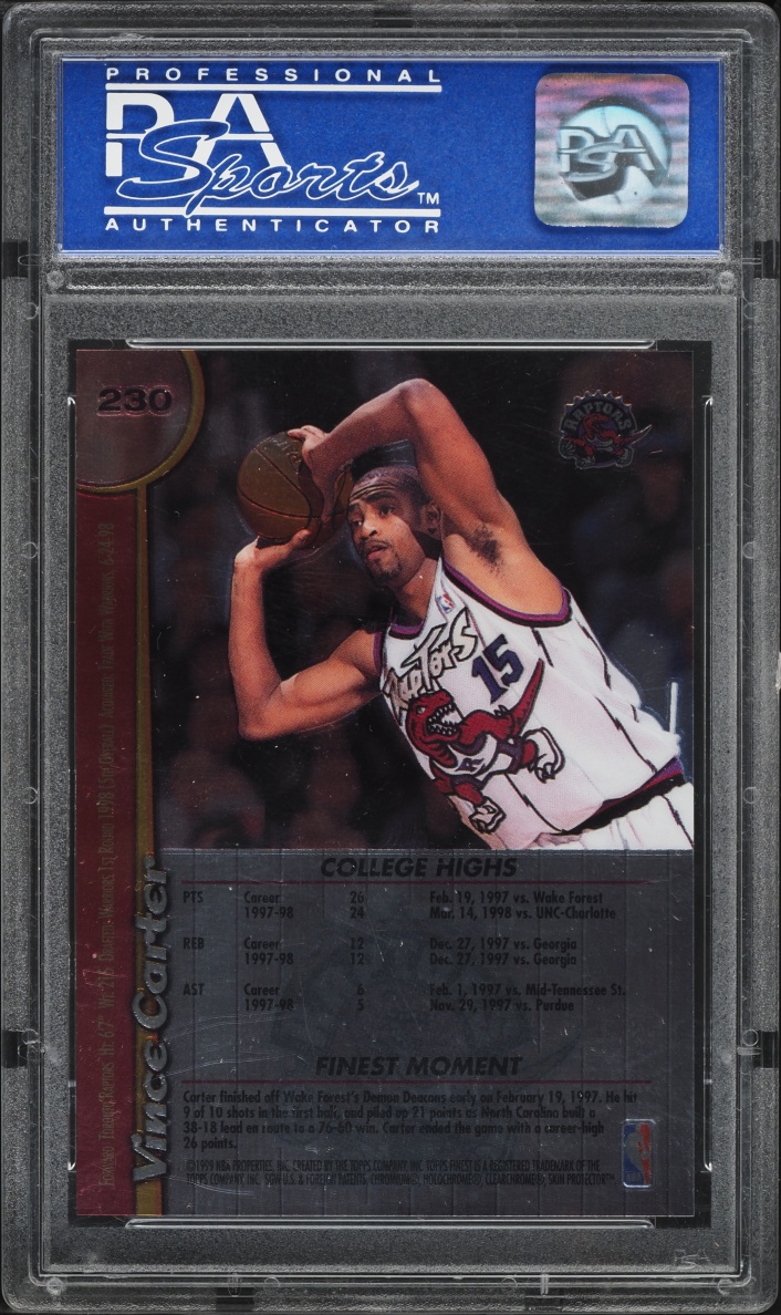 1998 Finest Non-Protected Vince Carter ROOKIE #230 PSA 9 MINT