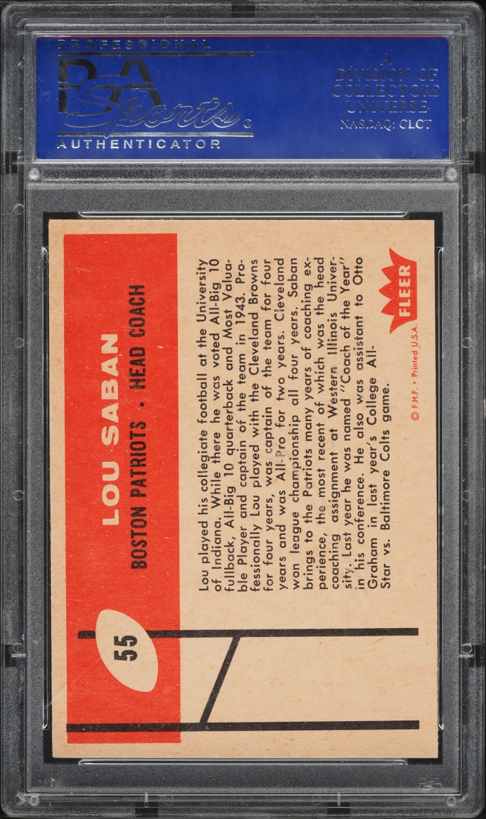1960 Fleer Football Lou Saban ROOKIE #55 PSA 8 NM-MT