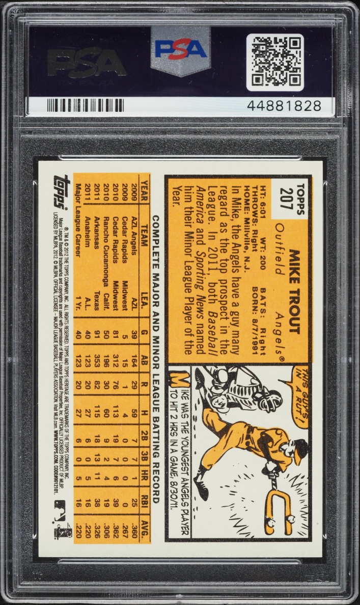 2012 Topps Heritage Mike Trout ROOKIE #207 PSA 9 MINT