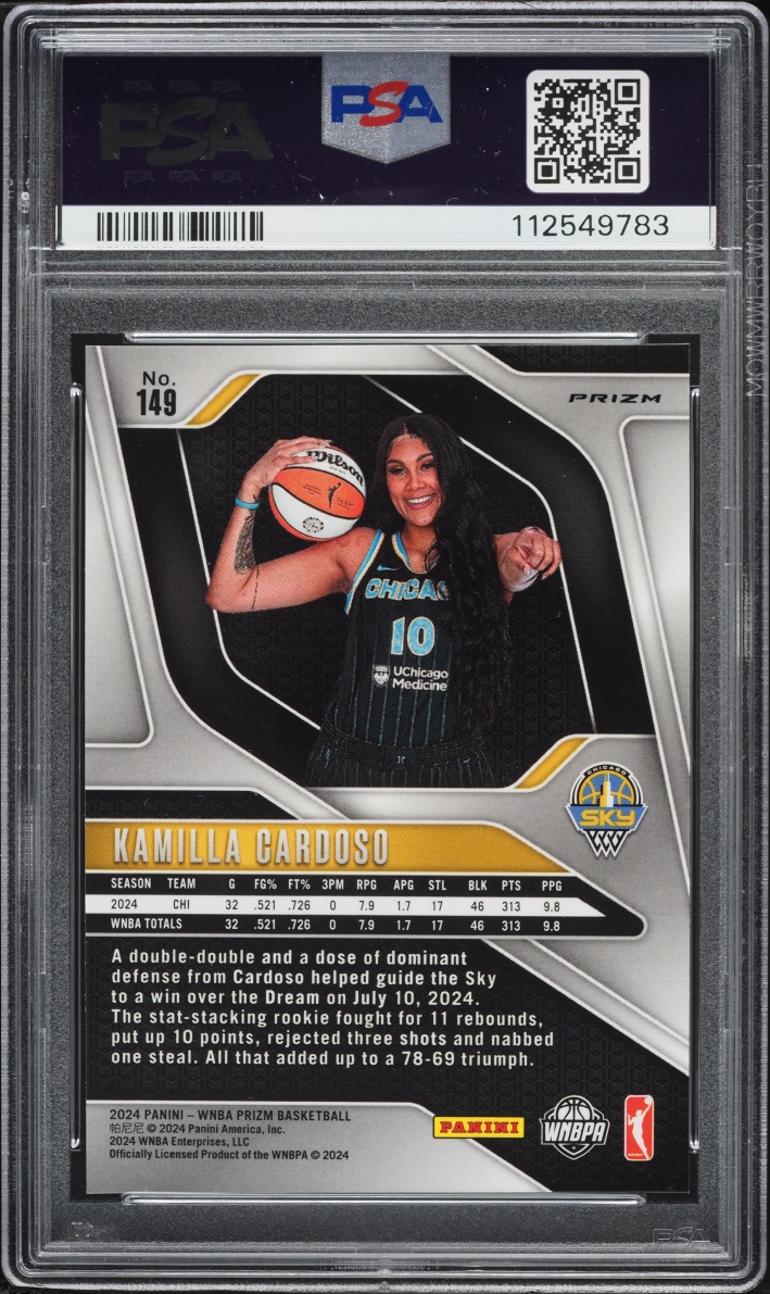 2024 Panini Prizm WNBA Orange Ice Kamilla Cardoso ROOKIE #149 PSA 10 GEM MINT