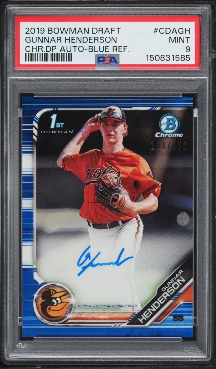2019 Bowman Chrome Draft Blue Refractor Gunnar Henderson PROSPECT AUTO /150 #CDA-GH PSA 9 MINT