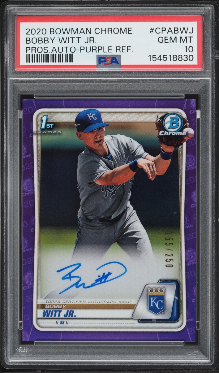 2020 Bowman Chrome Purple Refractor Bobby Witt Jr. PROSPECT AUTO /250 #CPA-BWJ PSA 10 GEM MINT