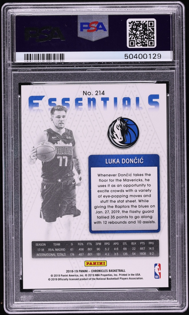 2018 Panini Chronicles Essentials Luka Doncic ROOKIE #214 PSA 9 MINT