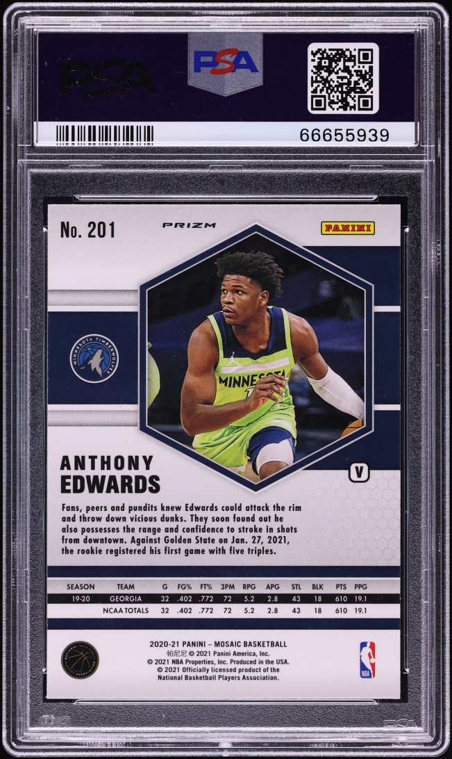 2020 Panini Mosaic Variation Fast Break Anthony Edwards ROOKIE #201 PSA 10 GEM MINT