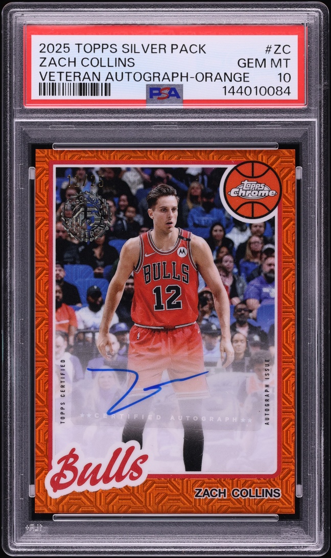 2025 Topps Chrome Silver Pack '80 Veteran Orange Zach Collins AUTO JSY # 12/25 #80CA2-ZC PSA 10
