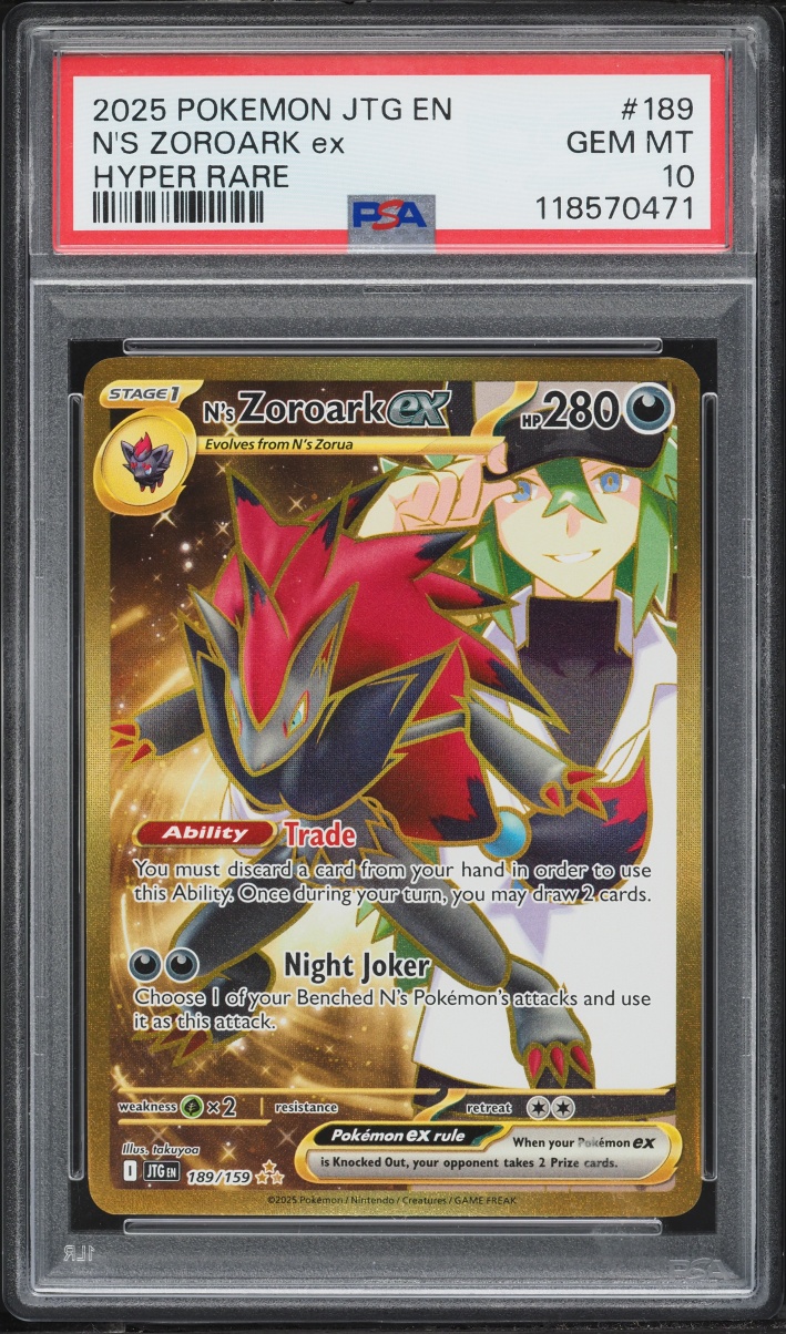 2025 Pokemon Scarlet & Violet Journey Together Gold Rare N's Zoroark EX #189 PSA 10 GEM MINT