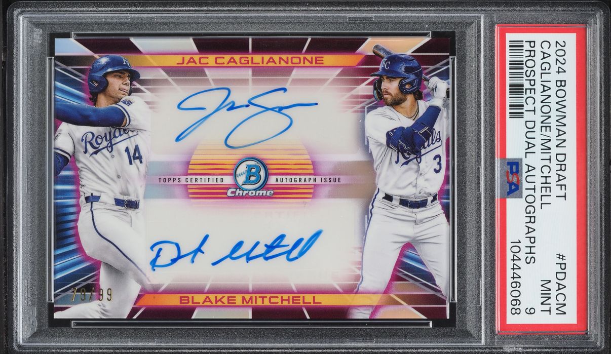 2024 Bowman Draft Dual Jac Caglianone Blake Mitchell PROSPECT AUTO /99 #PDA-CM PSA 9 MINT