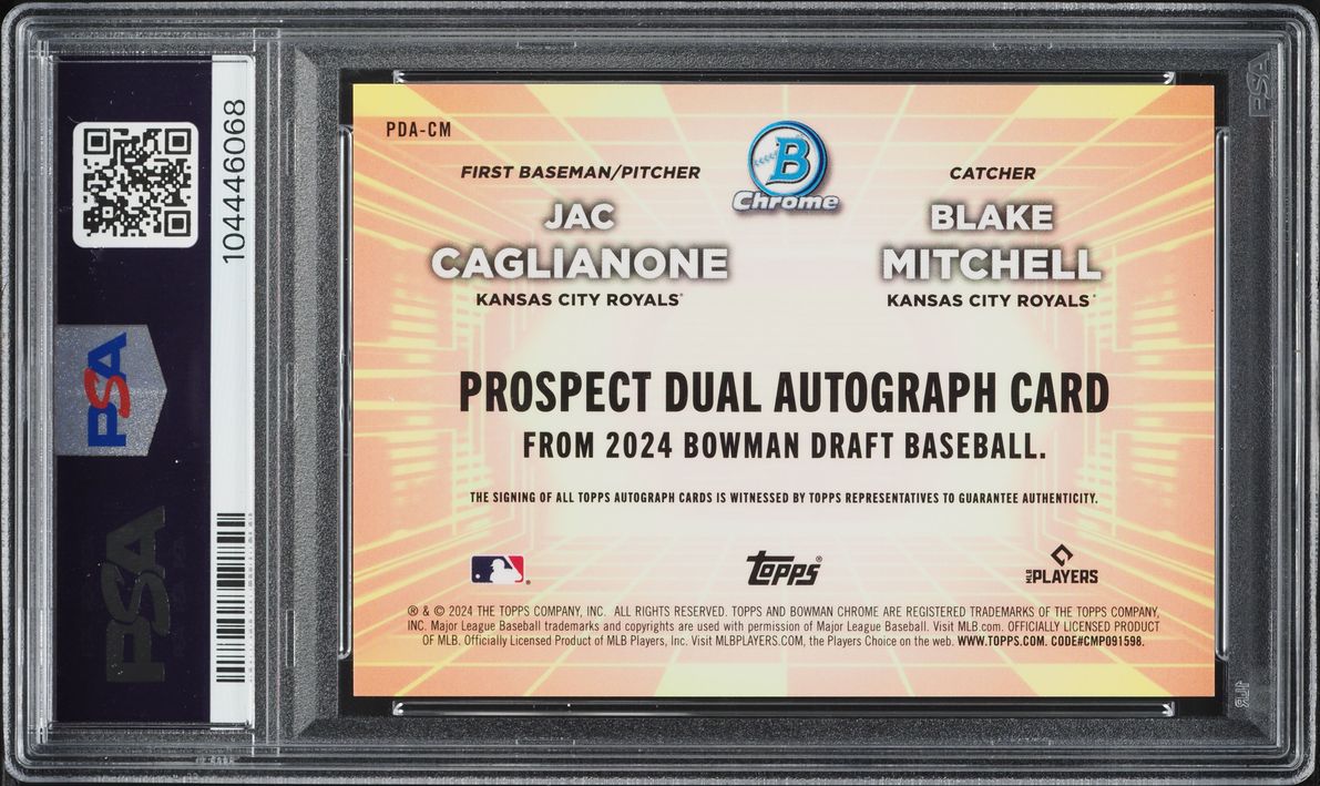 2024 Bowman Draft Dual Jac Caglianone Blake Mitchell PROSPECT AUTO /99 #PDA-CM PSA 9 MINT