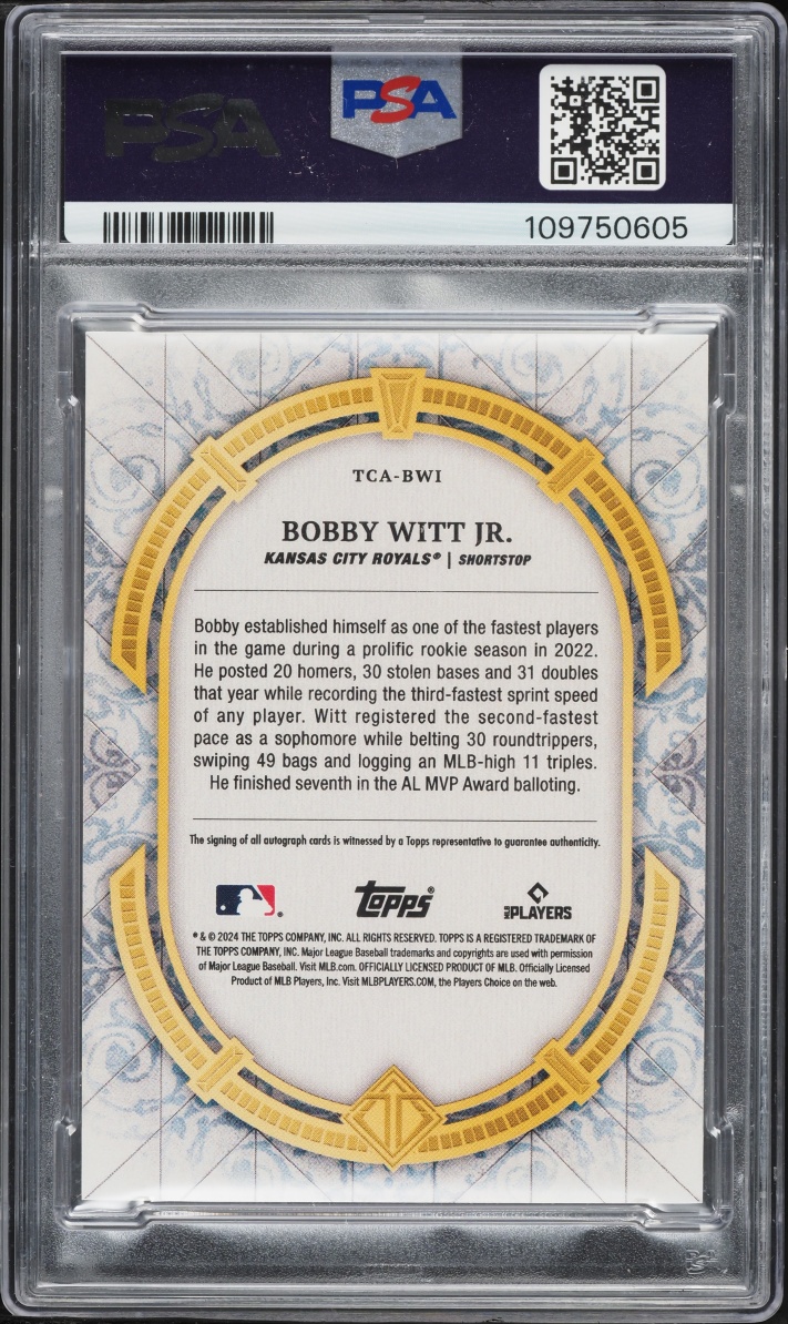 2024 Topps Transcendent Collection Bobby Witt Jr. AUTO /25 #TCA-BWI PSA 9 MINT