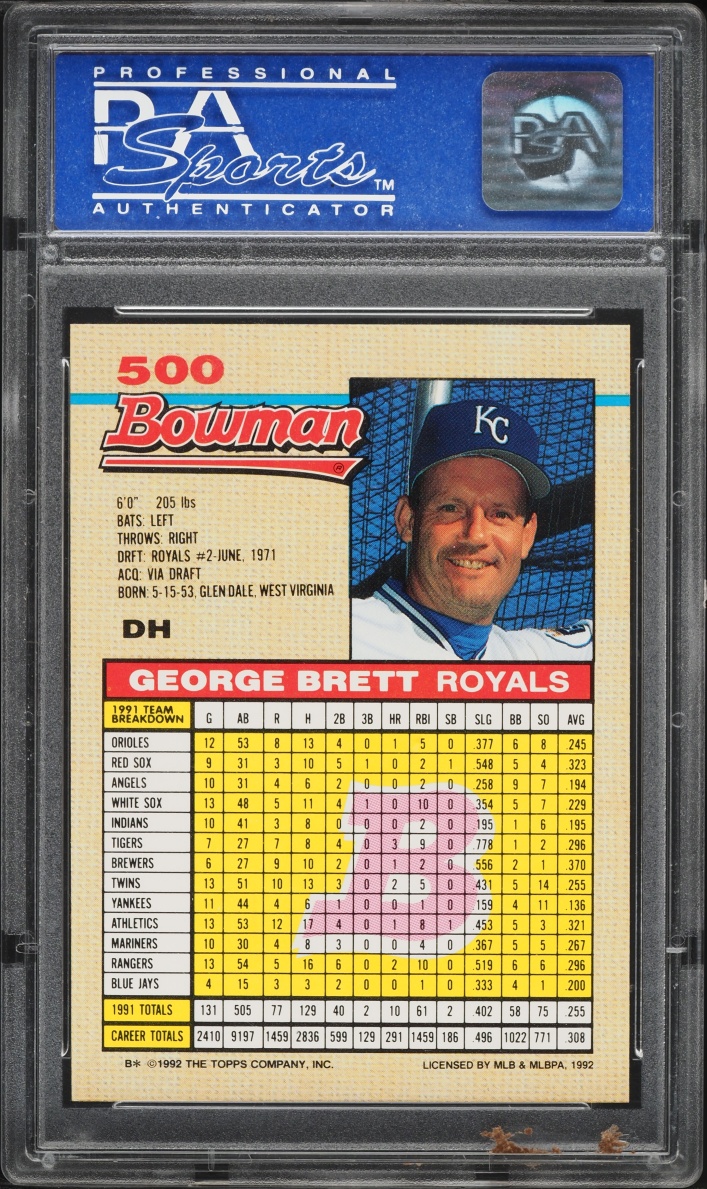 1992 Bowman George Brett #500 PSA 8 NM-MT