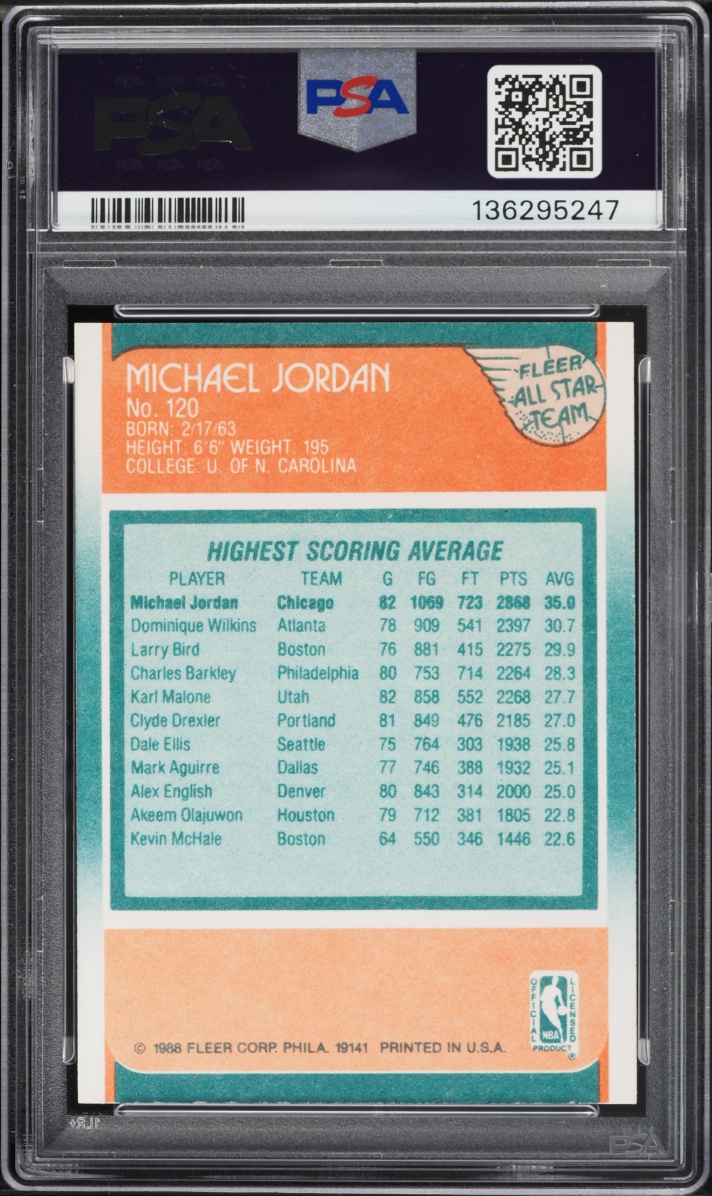 1988 Fleer Basketball Michael Jordan All-Star #120 PSA 8 NM-MT