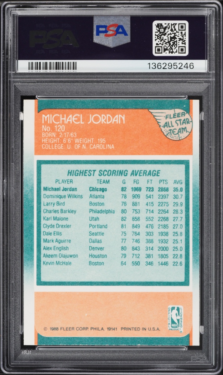 1988 Fleer Basketball Michael Jordan All-Star #120 PSA 8 NM-MT