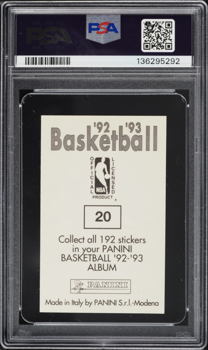 1992 Panini Sticker MVP Foil Michael Jordan #20 PSA 9 MINT
