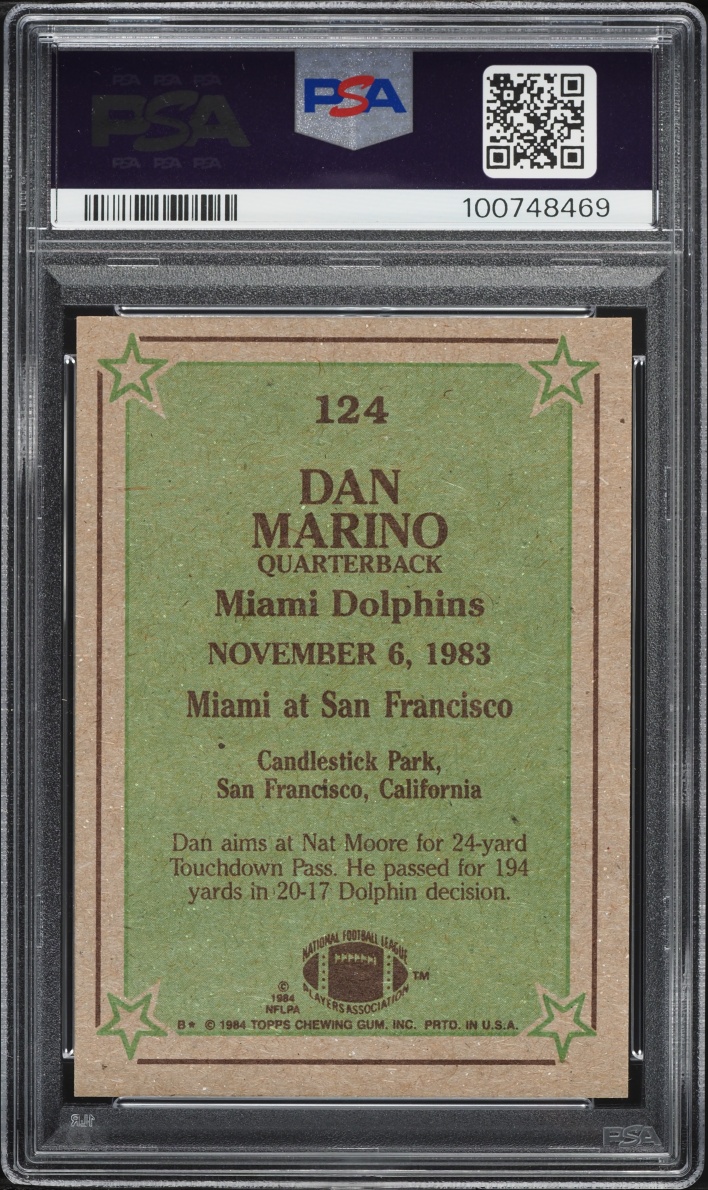 1984 Topps Football Dan Marino ROOKIE #124 PSA 7 NRMT