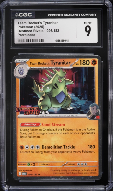 2025 Pokemon SV Destined Rivals Prerelease Team Rocket's Tyranitar #96 CGC 9 MINT