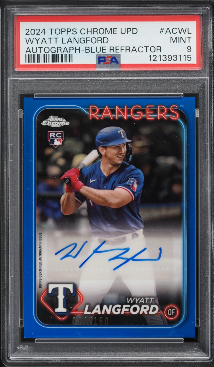 2024 Topps Chrome Update Series Blue Refractor Wyatt Langford ROOKIE AUTO /150 #ACWL PSA 9 MINT