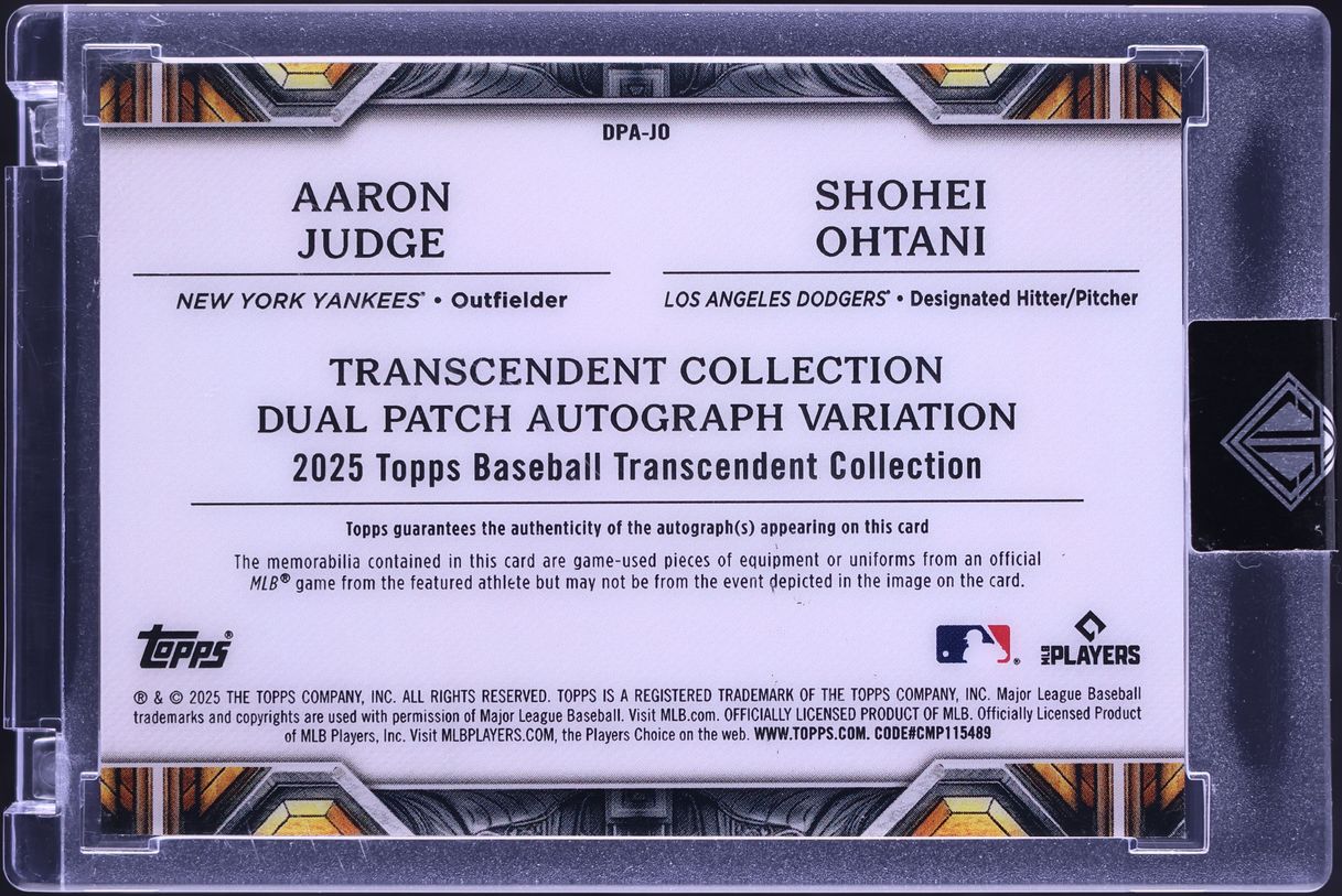 2025 Topps Transcendent Collection Dual Aaron Judge & Shohei Ohtani PATCH AUTO /10 #DPA-JO