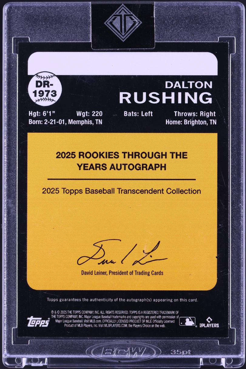 2025 Topps Transcendent Collection Through The Years Dalton Rushing ROOKIE AUTO 1/1 #DR-173