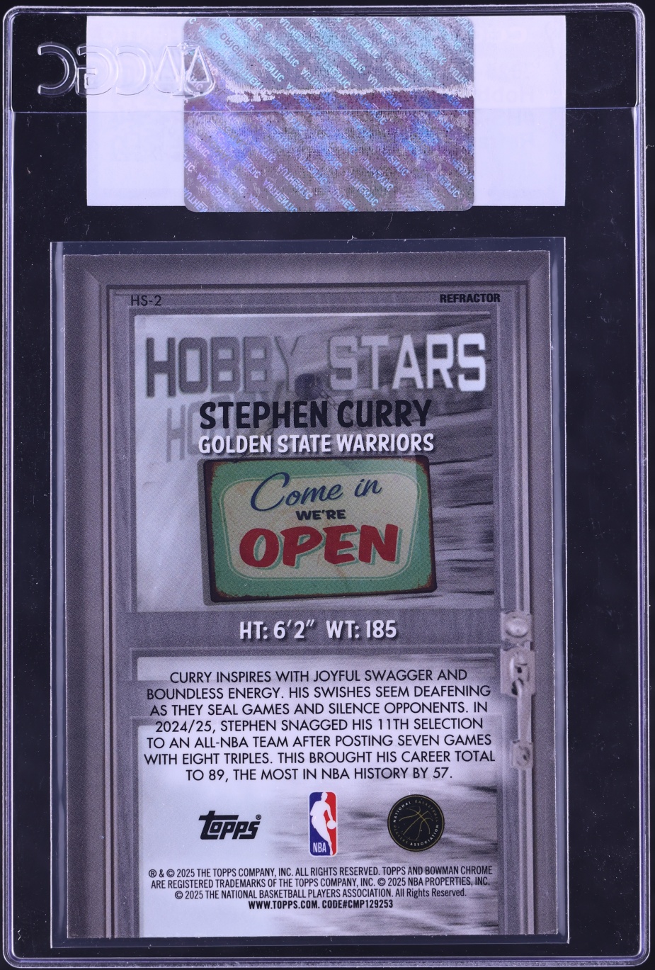 2025 Bowman Chrome Hobby Stars Refractor Stephen Curry #HS-2 CGC AUTH