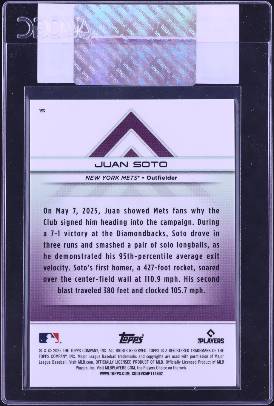 2025 Topps Transcendent Collection Orange Refractor Juan Soto 1/25 #15 CGC AUTH