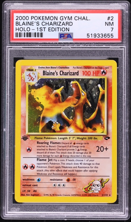 2000 Pokemon Gym Challenge 1st Edition Holo Blaine's Charizard PSA 7 NRMT