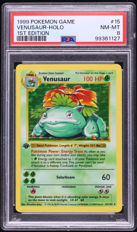 1999 Pokemon Base Set Shadowless 1st Edition Holo Venusaur #15 PSA 8 NM-MT
