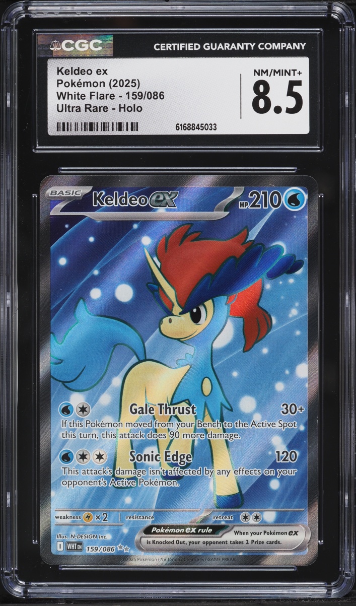 2025 Pokemon Scarlet & Violet White Flare Full Art Keldeo EX #159 CGC 8.5 NM-MT+