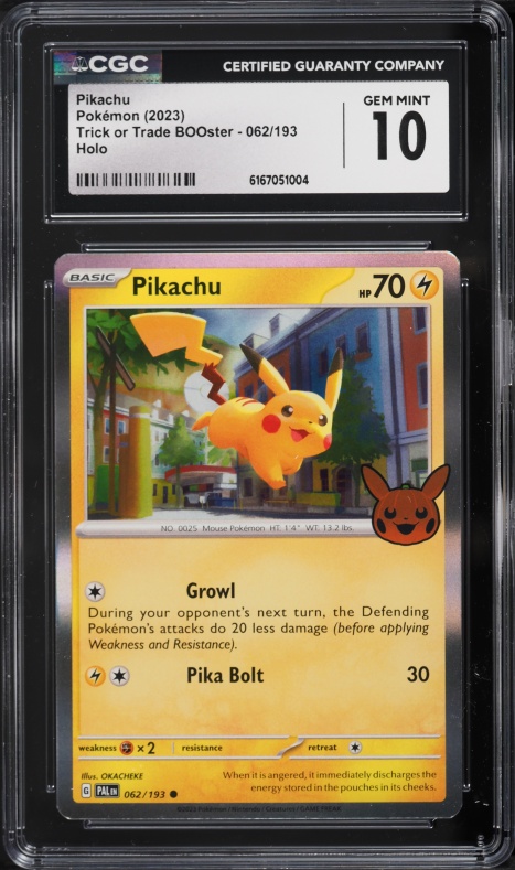 2023 Pokemon Scarlet & Violet Paldea Evolved Trick Or Trade BOOster Holo Pikachu #62 CGC 10 GEM